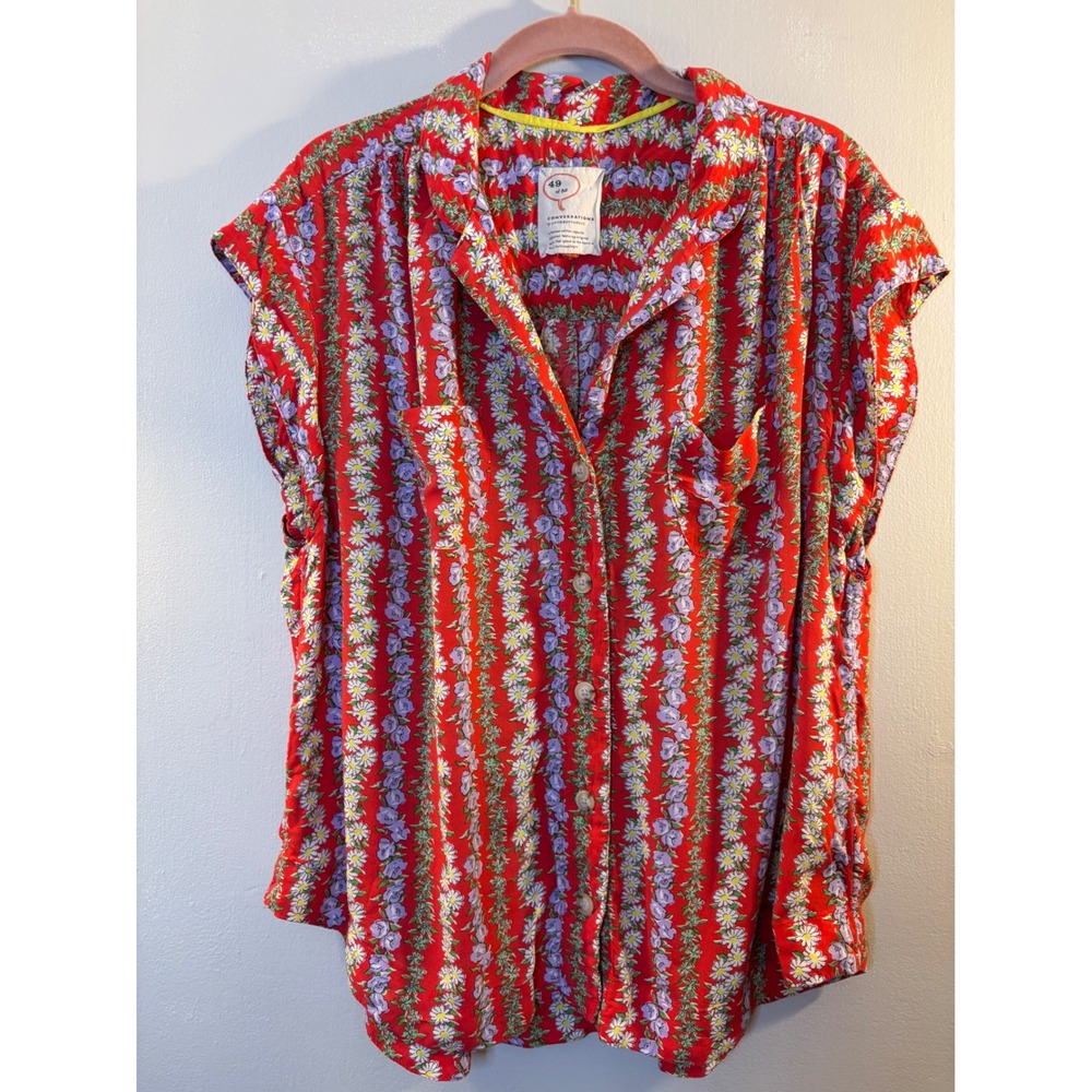 Anthropologie 49 of 52 Conversations Floral Blouse XL Rayon